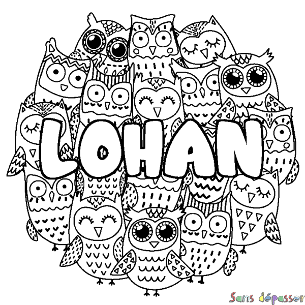 Coloriage pr&eacute;nom LOHAN - d&eacute;cor Chouettes