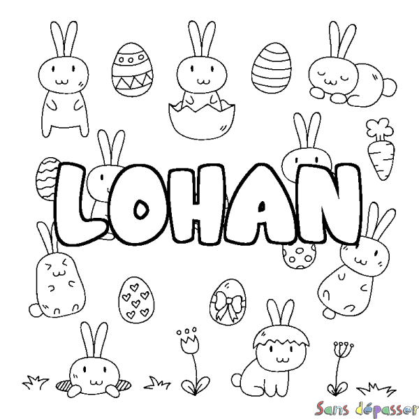Coloriage pr&eacute;nom LOHAN - d&eacute;cor Paques