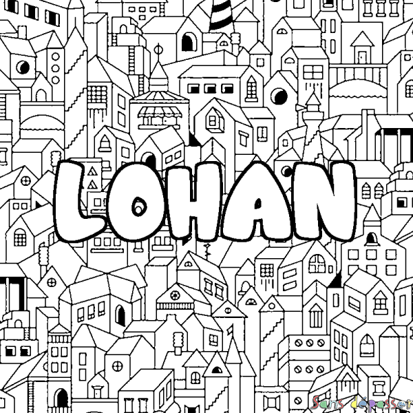 Coloriage pr&eacute;nom LOHAN - d&eacute;cor Ville