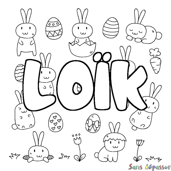 Coloriage pr&eacute;nom LO&Iuml;K - d&eacute;cor Paques
