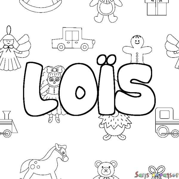 Coloriage pr&eacute;nom LO&Iuml;S - d&eacute;cor Jouets