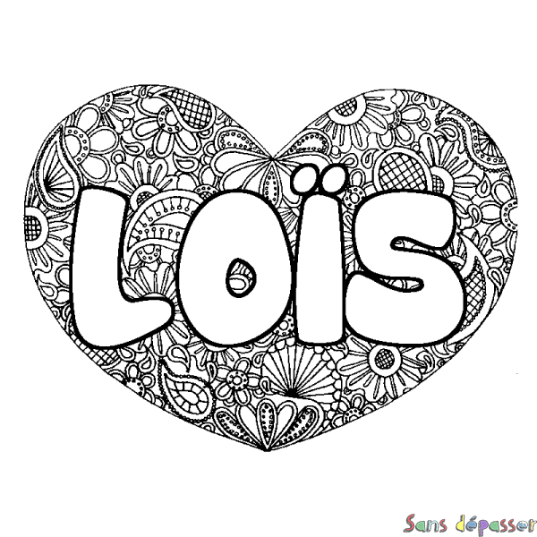 Coloriage pr&eacute;nom LO&Iuml;S - d&eacute;cor Mandala coeur