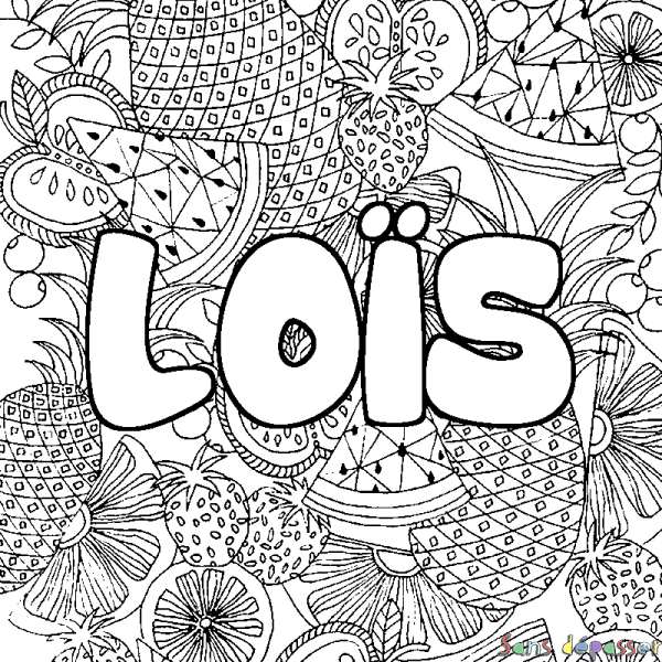 Coloriage pr&eacute;nom LO&Iuml;S - d&eacute;cor Mandala fruits