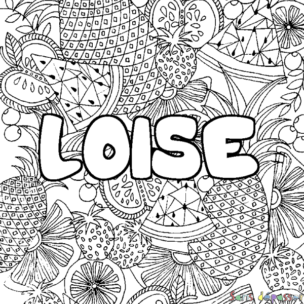Coloriage pr&eacute;nom LOISE - d&eacute;cor Mandala fruits