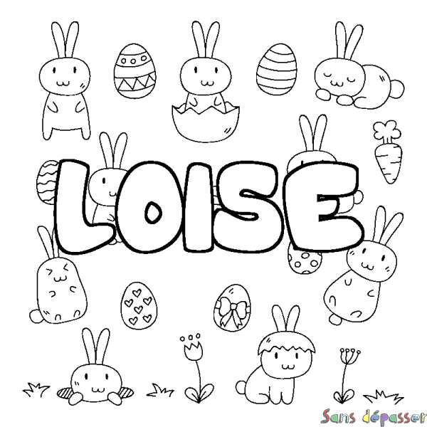 Coloriage pr&eacute;nom LOISE - d&eacute;cor Paques