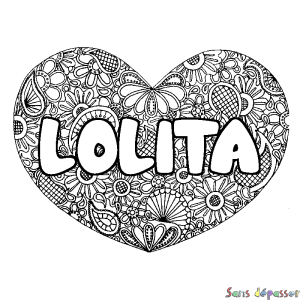 Coloriage pr&eacute;nom LOLITA - d&eacute;cor Mandala coeur