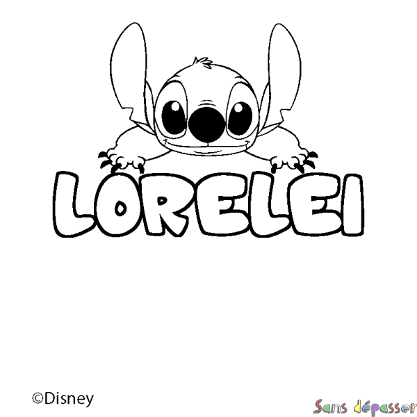 Coloriage pr&eacute;nom LORELEI - d&eacute;cor Stitch