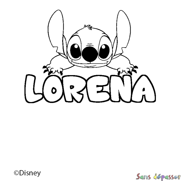Coloriage pr&eacute;nom LORENA - d&eacute;cor Stitch