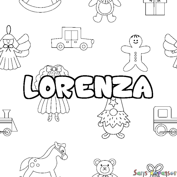 Coloriage pr&eacute;nom LORENZA - d&eacute;cor Jouets