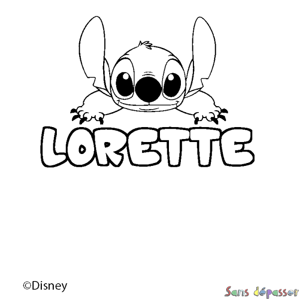 Coloriage pr&eacute;nom LORETTE - d&eacute;cor Stitch