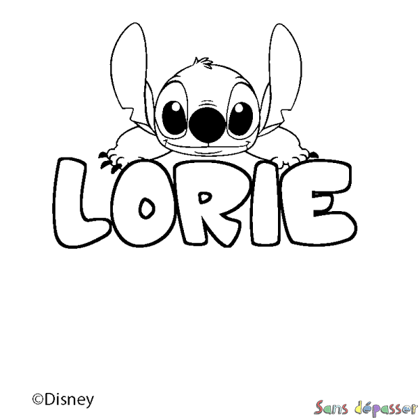 Coloriage pr&eacute;nom LORIE - d&eacute;cor Stitch