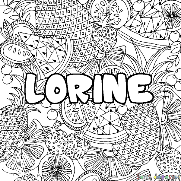 Coloriage pr&eacute;nom LORINE - d&eacute;cor Mandala fruits