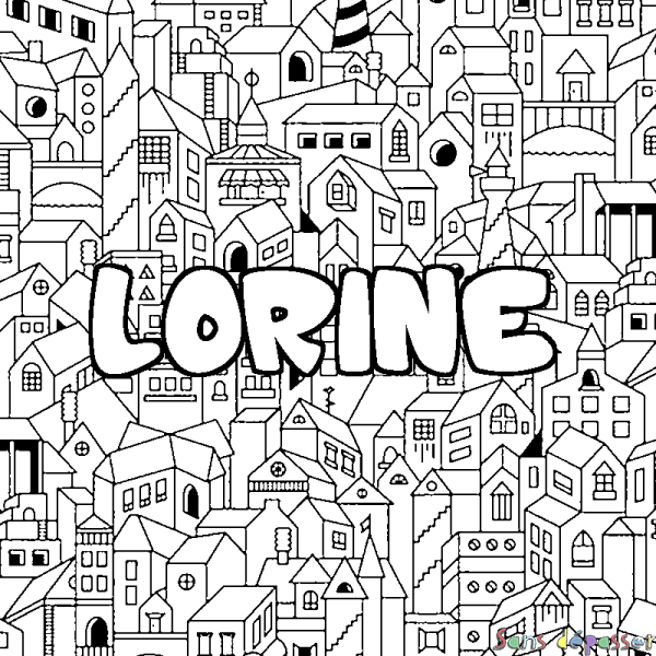 Coloriage pr&eacute;nom LORINE - d&eacute;cor Ville