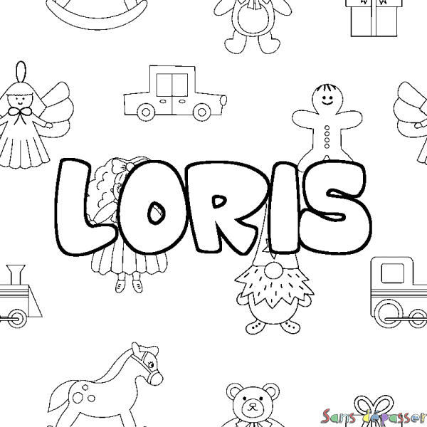 Coloriage pr&eacute;nom LORIS - d&eacute;cor Jouets