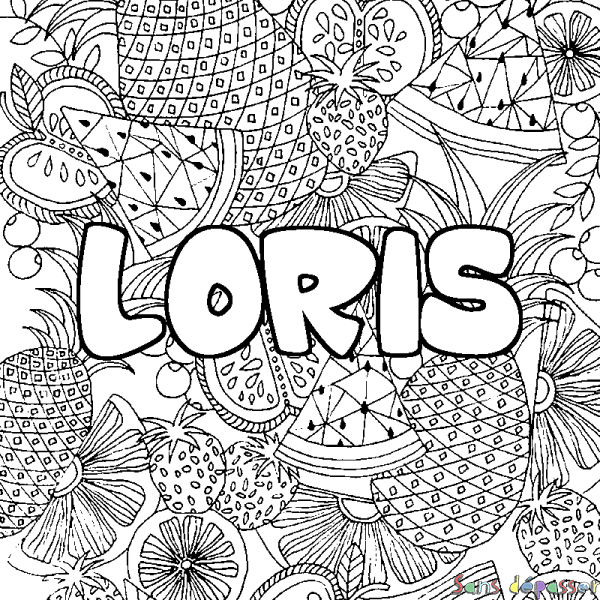 Coloriage pr&eacute;nom LORIS - d&eacute;cor Mandala fruits