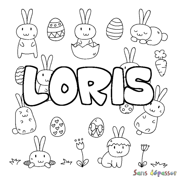 Coloriage pr&eacute;nom LORIS - d&eacute;cor Paques