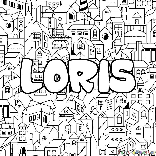 Coloriage pr&eacute;nom LORIS - d&eacute;cor Ville