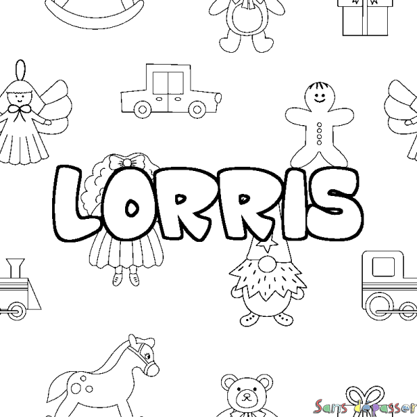 Coloriage prénom LORRIS - d&eacute;cor Jouets