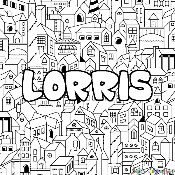 Coloriage prénom LORRIS - d&eacute;cor Ville