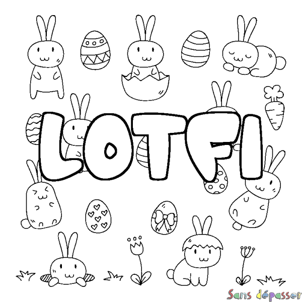 Coloriage pr&eacute;nom LOTFI - d&eacute;cor Paques