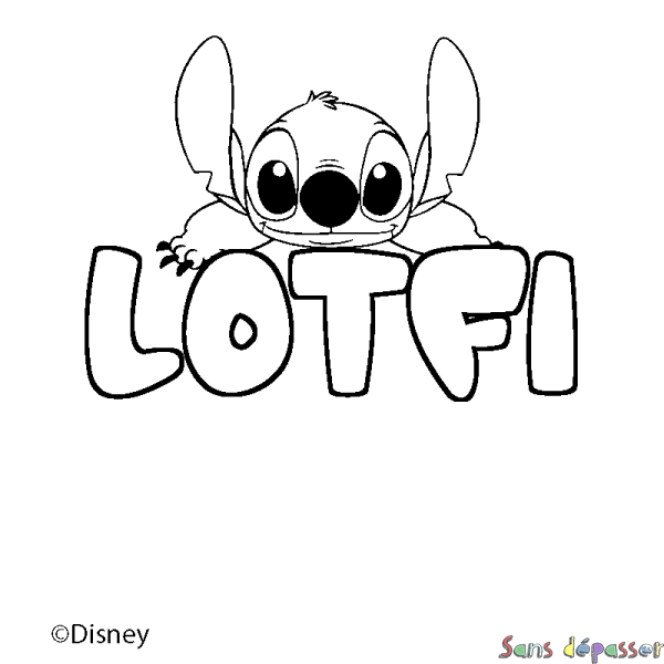Coloriage pr&eacute;nom LOTFI - d&eacute;cor Stitch