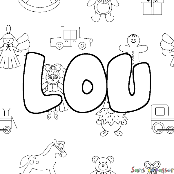 Coloriage pr&eacute;nom LOU - d&eacute;cor Jouets