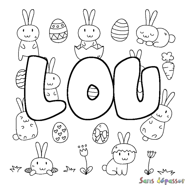 Coloriage pr&eacute;nom LOU - d&eacute;cor Paques