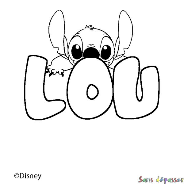 Coloriage pr&eacute;nom LOU - d&eacute;cor Stitch