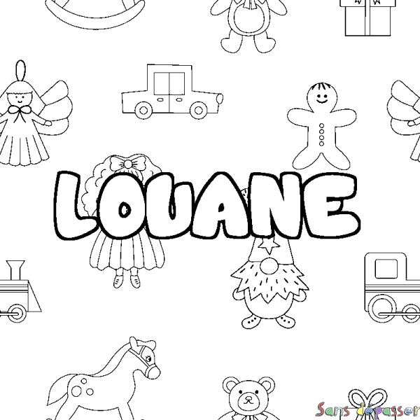 Coloriage pr&eacute;nom LOUANE - d&eacute;cor Jouets