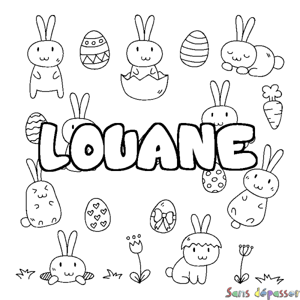 Coloriage pr&eacute;nom LOUANE - d&eacute;cor Paques