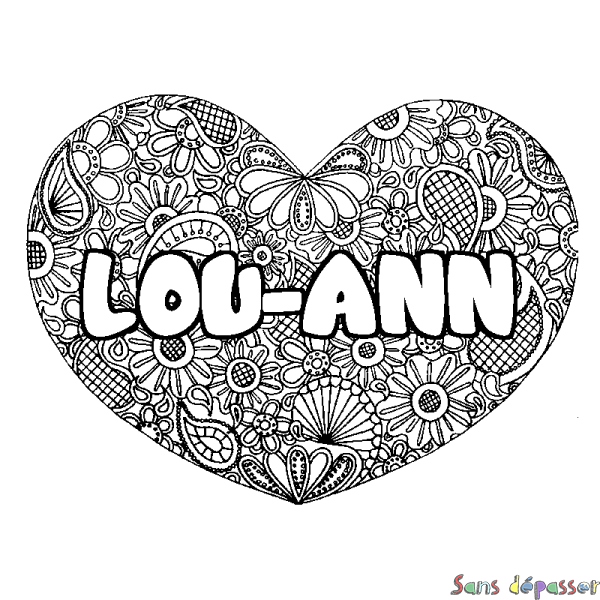 Coloriage pr&eacute;nom LOU-ANN - d&eacute;cor Mandala coeur