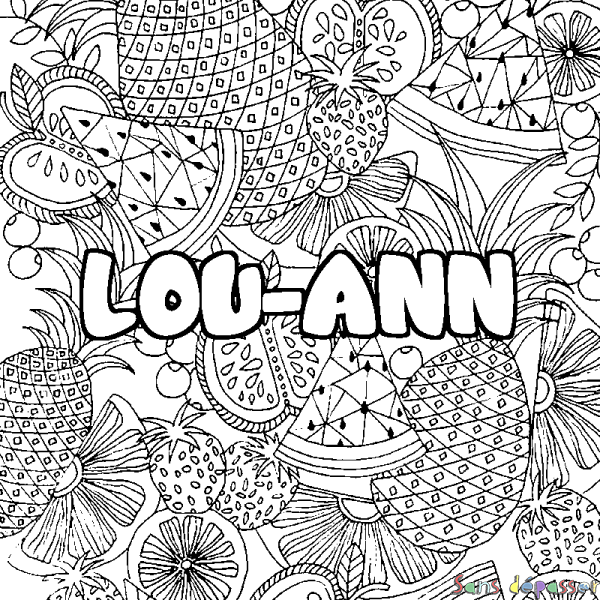 Coloriage pr&eacute;nom LOU-ANN - d&eacute;cor Mandala fruits