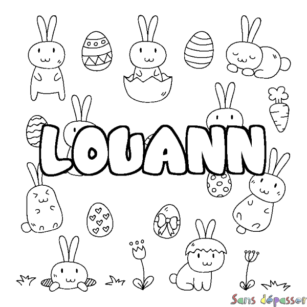 Coloriage pr&eacute;nom LOUANN - d&eacute;cor Paques