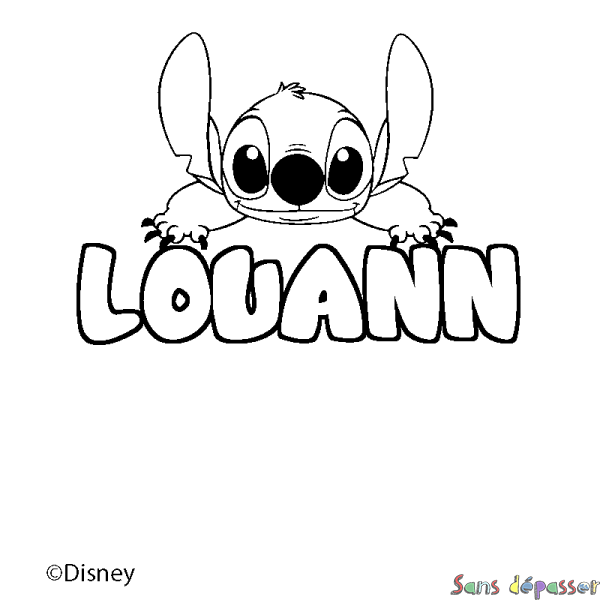 Coloriage pr&eacute;nom LOUANN - d&eacute;cor Stitch