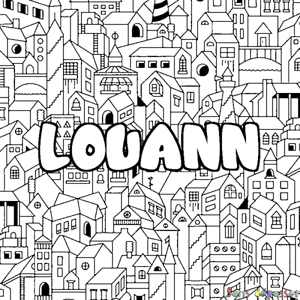 Coloriage pr&eacute;nom LOUANN - d&eacute;cor Ville