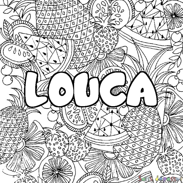 Coloriage prénom LOUCA - d&eacute;cor Mandala fruits