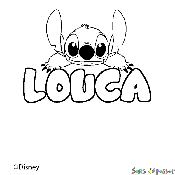 Coloriage pr&eacute;nom LOUCA - d&eacute;cor Stitch
