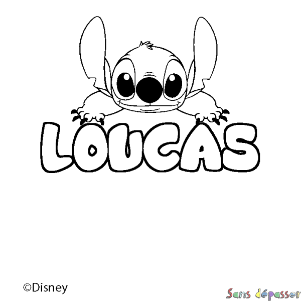 Coloriage pr&eacute;nom LOUCAS - d&eacute;cor Stitch