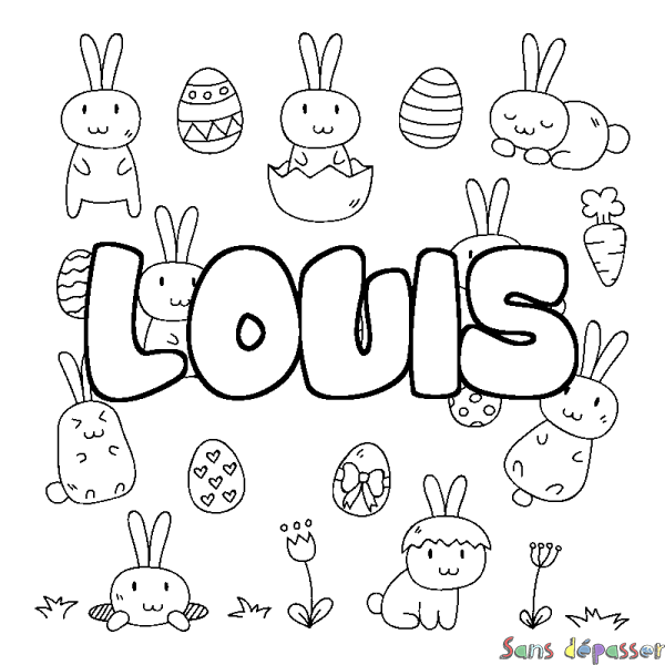 Coloriage pr&eacute;nom LOUIS - d&eacute;cor Paques