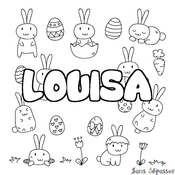 Coloriage pr&eacute;nom LOUISA - d&eacute;cor Paques
