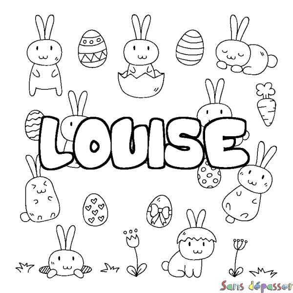 Coloriage pr&eacute;nom LOUISE - d&eacute;cor Paques