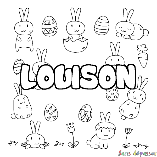 Coloriage pr&eacute;nom LOUISON - d&eacute;cor Paques