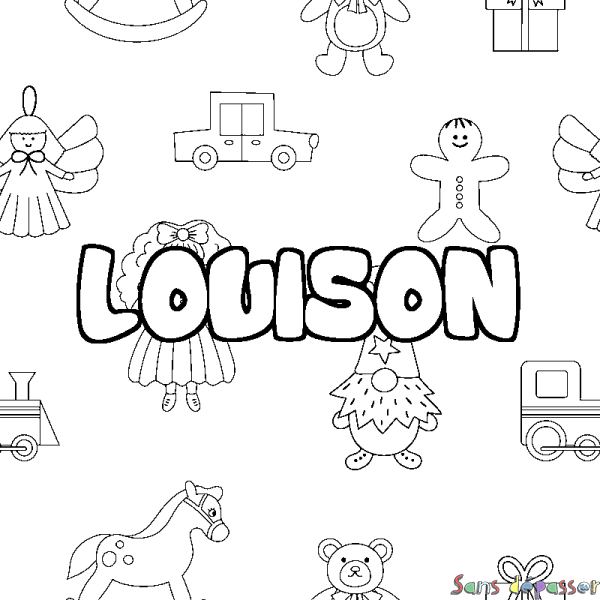 Coloriage pr&eacute;nom LOUISON - d&eacute;cor Jouets