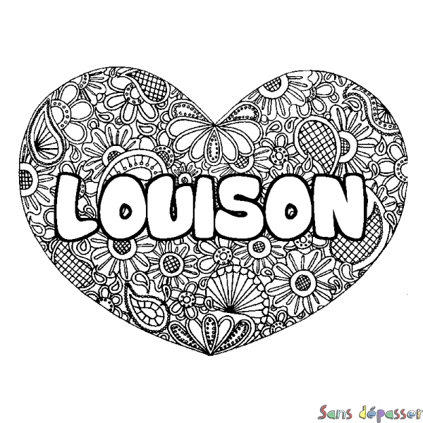 Coloriage prénom LOUISON - d&eacute;cor Mandala coeur