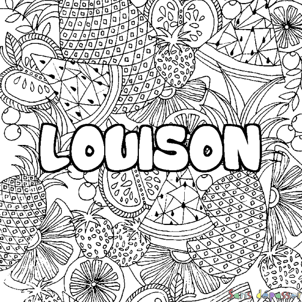 Coloriage prénom LOUISON - d&eacute;cor Mandala fruits