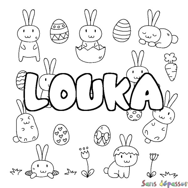 Coloriage pr&eacute;nom LOUKA - d&eacute;cor Paques