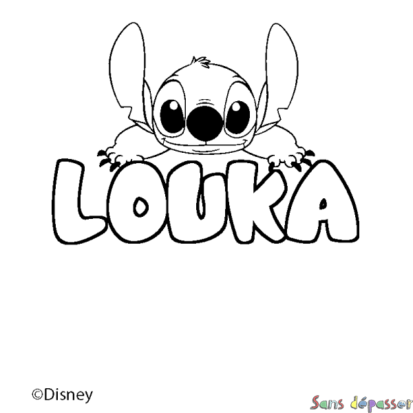 Coloriage pr&eacute;nom LOUKA - d&eacute;cor Stitch
