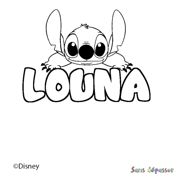 Coloriage pr&eacute;nom LOUNA - d&eacute;cor Stitch