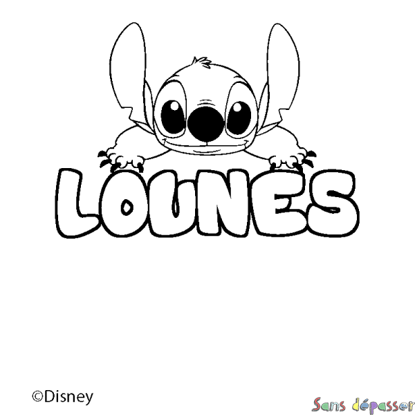 Coloriage pr&eacute;nom LOUNES - d&eacute;cor Stitch