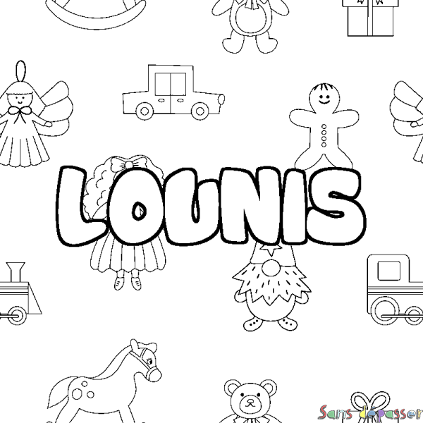 Coloriage pr&eacute;nom LOUNIS - d&eacute;cor Jouets